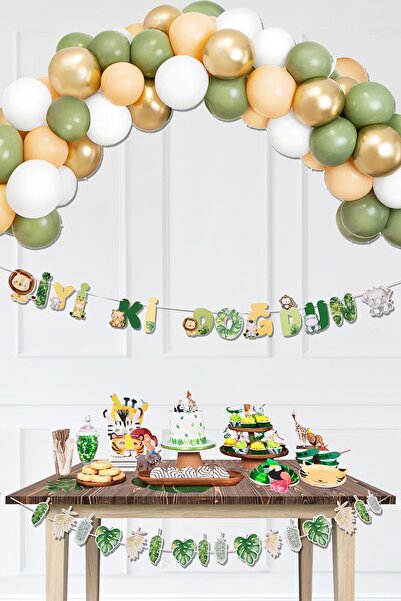 PEKSHOP Retro Safari Doğum Günü Balon Zinciri Safari Banner Set