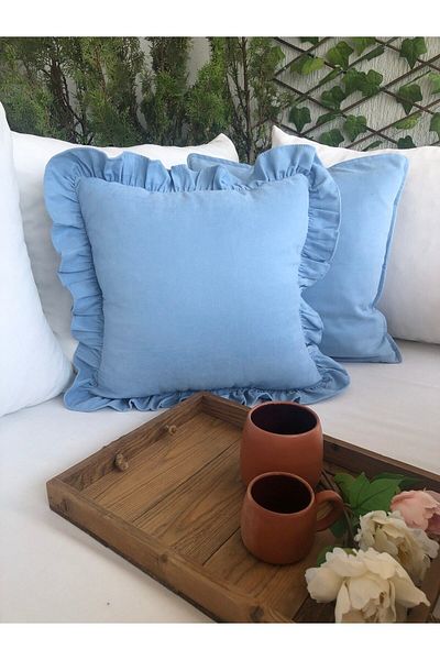 Decamor home Husă de pernă simplă, cu textura de catifea, albastră
