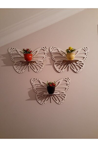 ALSHOP Dekoratif Kelebek Duvar Rafı 3'lü Set Beyaz