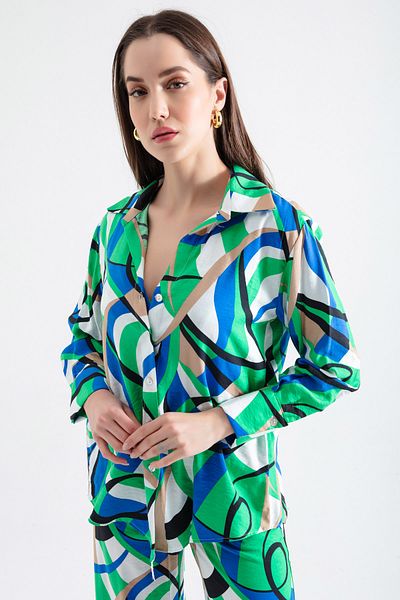 Lafaba Women's Green Patterned Long Sleeve Shirt