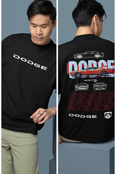Fuddy Moda تيشيرت برتقالي كبير الحجم مطبوع عليه ظهر دودج Srt، تيشيرت مزدوج بطابع السيارة للرجال والنساء