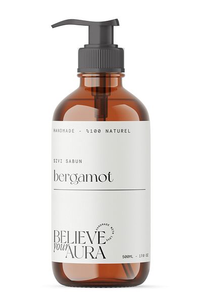 Believe Your Aura Natural Hand and Skin Liquid Soap with Bergamot Oil Extract - Vitamin E Aloe Vera Extract Shea Butter - 500 ml