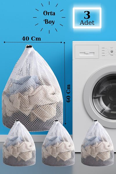 Znp Home LBag| 3 Pieces of Laundry Net with String 40x60 Cm| Sock Curtain Net