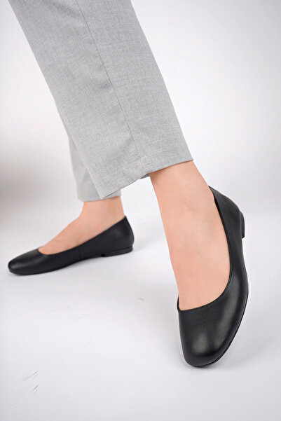 Deripabuc Genuine Leather Black Women's Leather Ballerinas Dp58-4096