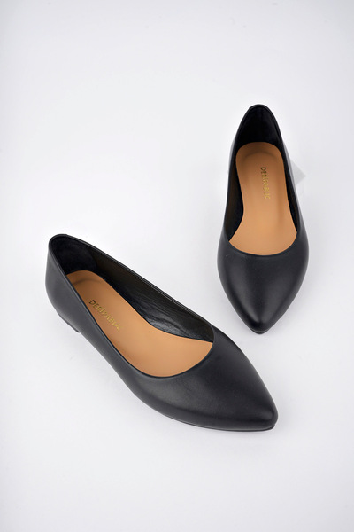 Deripabuc Hakiki Deri Siyah Kadın Deri Babet Dp58-5057