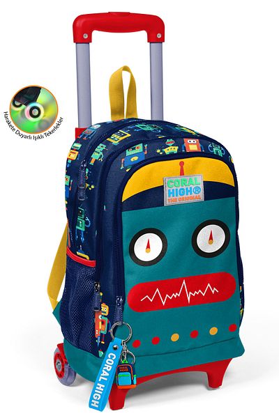 Coral High Rucsac pentru școală cu racletă cu trei compartimente, cu model Civit Robot, albastru bleumarin pentru copii 23380