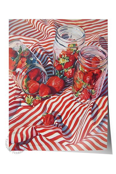 Postifull Frameless Poster Painting, Wall Poster, Hd Printing, Red Striped Strawberries , Maximalist No:20