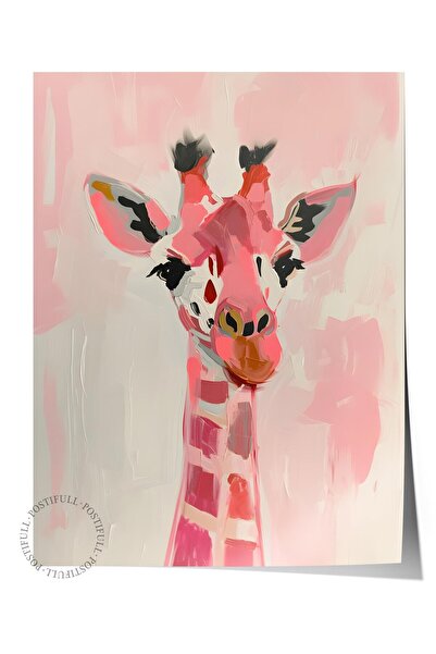 Postifull Çerçevesiz Poster Tablo, Duvar Posteri, Sanatsal Hd Baskı, Pembe Zürafa Neşesi , Maximalist No:298