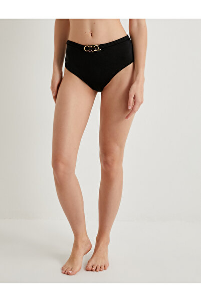 Koton Ψηλόμεσο πάτο μπικίνι με υφή με μεταλλική λεπτομέρεια αξεσουάρ