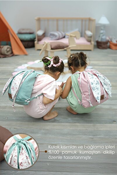 mordesign Cotton Fabric Kids Backpack - Rabbit Pattern, Cute Bunny Bag, for Nursery/Gymnasium