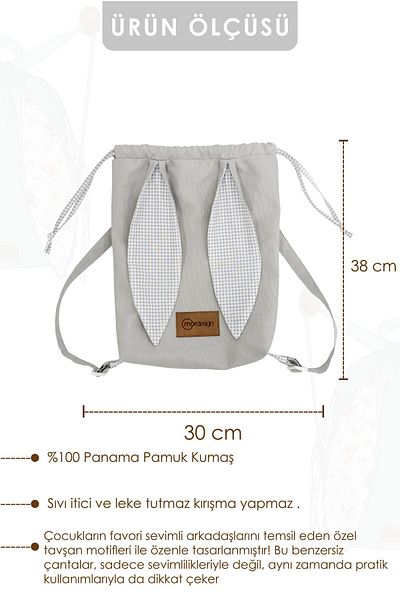 mordesign Cotton Fabric Kids Backpack - Rabbit Pattern, Cute Bunny Bag, for Nursery/Gymnasium
