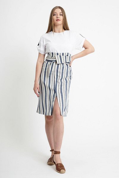VERDA Rochie din bumbac cu curea cu dungi