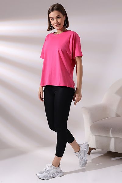 Endies Fucsia deschis - Tricou casual din bumbac pieptănat, cu mânecă liliac compact 21571