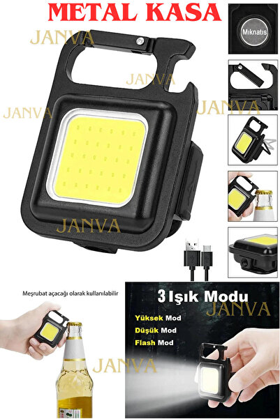 Janva Metal Çok Fonksiyonlu Mini Led, Anahtarlı El Feneri, Flash, Mıknatıslı ...