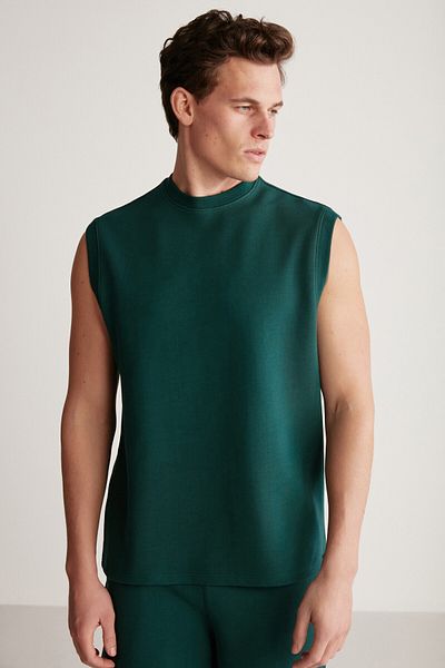 GRIMELANGE Matıas Men's Comfort Fit Special Textured Thick Sports Fabric Green Undershirt