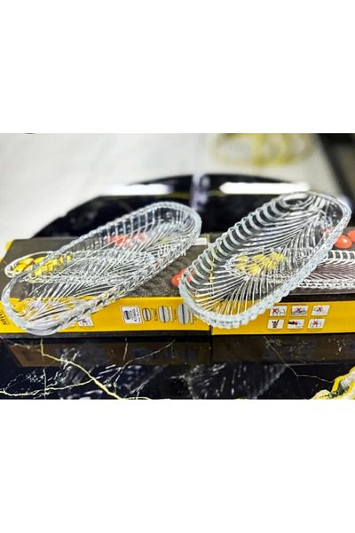 DİBA AVM Set of 2 Santa Glass Boat Plates - Jam Snack Bowl and Breakfast Presentation Plates 20*8 cm