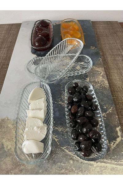 DİBA AVM 6 LI boat plate Santa 6-piece Glass Boat Plate jam snack breakfast presentation plate 20*8 Cm