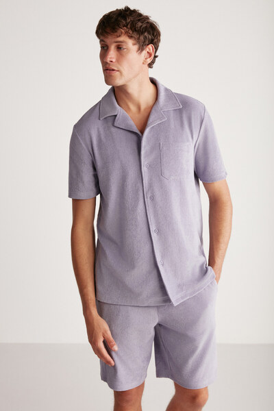 GRIMELANGE Tomas Men's Terry Cloth Collared Purple Shirt