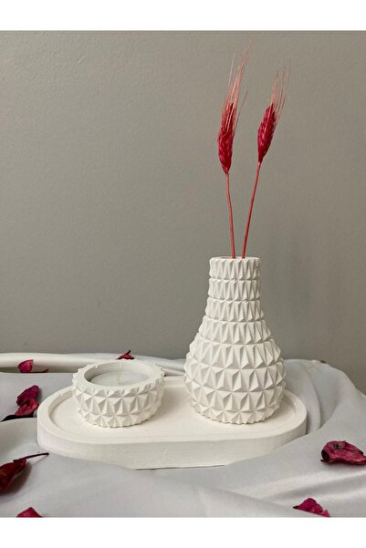 Scandinavian Style Daimond Patterned Minimal Candle Vase Tray Candle Holder Presentation and Accessory Set