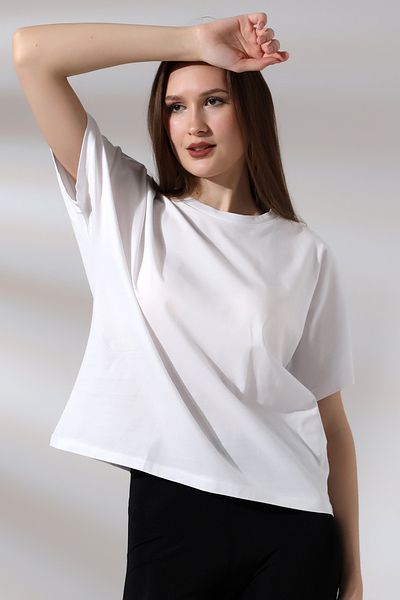 Endies Tricou alb compact cu mânecă liliac - bumbac liber pieptănat 21571