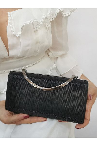 NAZART Geantă de seară portofoliu clutch rochie de seară neagră laser pentru femei