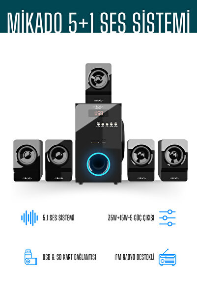 Mikado MD-581BT 110 RMS 5+1 Ev Sinema Ses Sistemi (Bluetooth - Usb/sd - Fm) Uyumlu