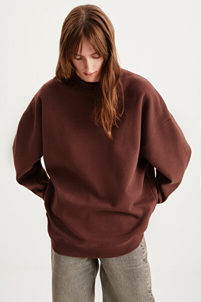 GRIMELANGE Základní hnědá mikina Allys Crew Neck Oversize