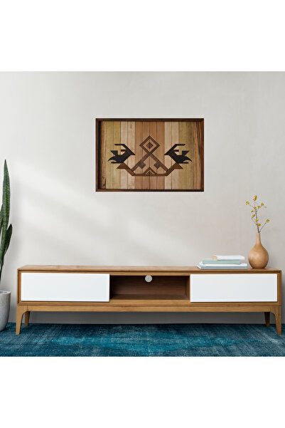 LAVİNİA El yapımı  Ahşap Dekoratif Tablo, Wood Wall Art, Kilim Motif "Kuş"