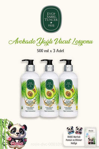 Eyüp Sabri Tuncer Natural Avocado Oil 3 Pack Hand and Body Lotion - 500 ml and ROSIE