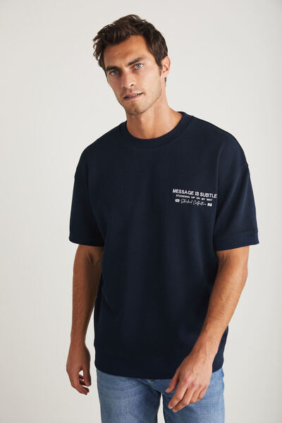 GRIMELANGE Μπλουζάκι Brendan Ανδρική λαιμόκοψη 100% βαμβάκι Navy Blue με κέντημα και λεπτομέρεια εκτύπωσης