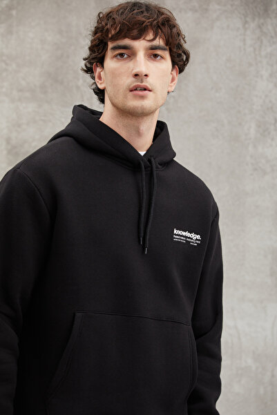 GRIMELANGE Ανδρικό φούτερ Martel με μαλακό φλις εμπριμέ κανονικό κορδόνι μαύρο