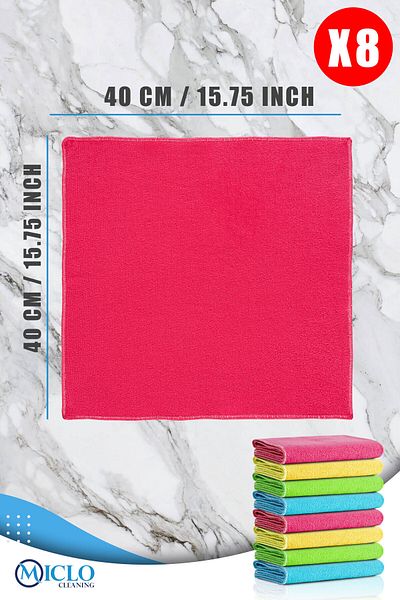 MICLO CLEANING Microfiber Cleaning Cloth | Classic Series | 250GSM | Bathroom, Kitchen Cloth | 4 Colors x8 Pieces