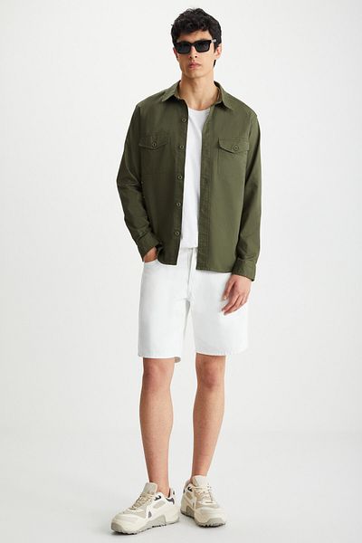 GRIMELANGE Nader Men's Thick Woven Canvas Fabric Shirt Type Khaki Jacket