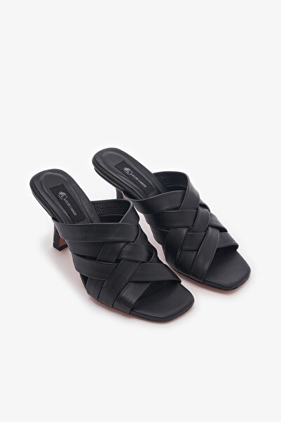 Louis Cardy Zaven Black Genuine Leather Women's Heeled Slippers