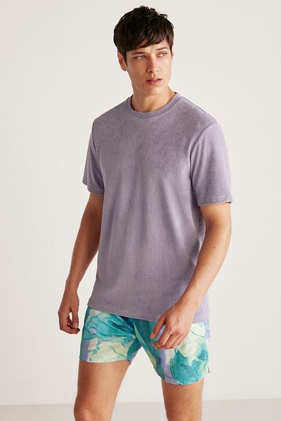 GRIMELANGE Javed Towel Regular Purple T-shirt