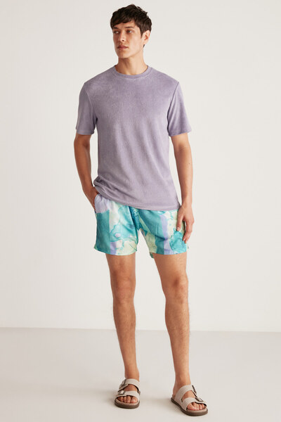 GRIMELANGE Javed Towel Regular Purple T-shirt