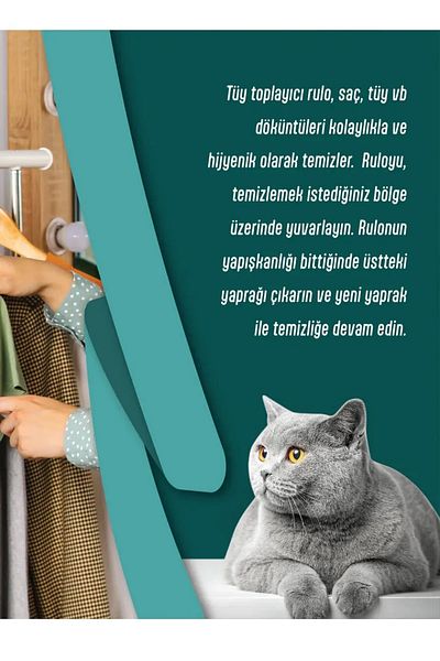 GRİMOR Life Feather Collector Roll 50 Sheets Adhesive + 2+1 Spare Roll (Cat - Dog Hair Collector)