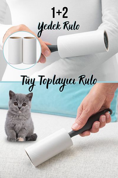 GRİMOR Life Feather Collector Roll 50 Sheets Adhesive + 2+1 Spare Roll (Cat - Dog Hair Collector)