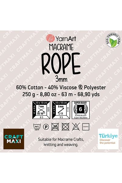Yarnart Σχοινί Macrame 3 Mm - Σχοινί Πλεκτομηχανής Μακραμέ Λευκό-751