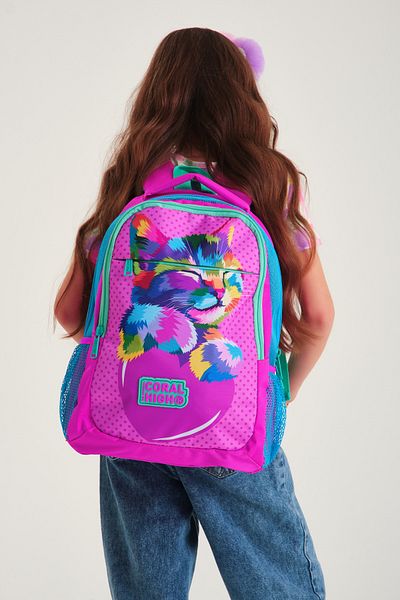 Coral High Rucsac cu trei compartimente cu sclipici roz albastru pentru copii 14387