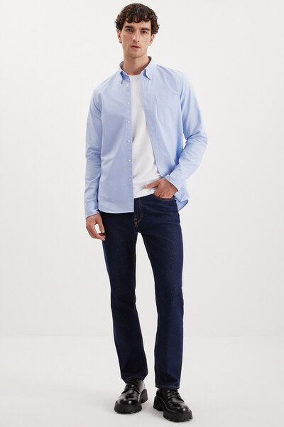 GRIMELANGE Ανδρικό πουκάμισο Cliff από 100% βαμβάκι Oxford Blue με τσέπες