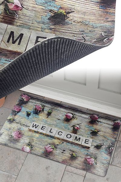 Binbirreyon Welcome Doormat Door Front - 42,5x70cm Πολύχρωμη οδοντωτή βάση Ke009