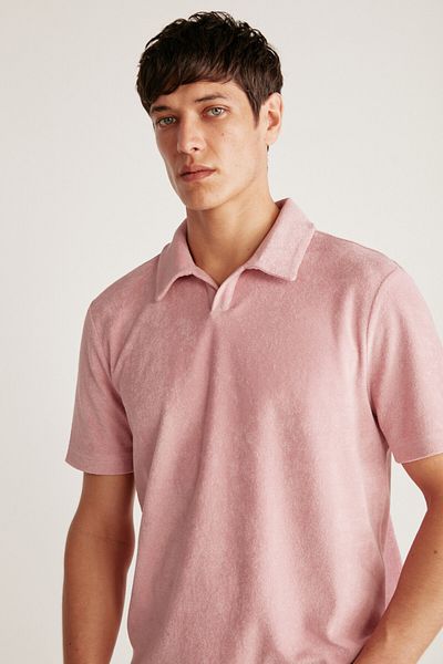 GRIMELANGE Todd Men's Polo Neck Terry Fabric Thick Textured Pink Polo Neck T-shirt