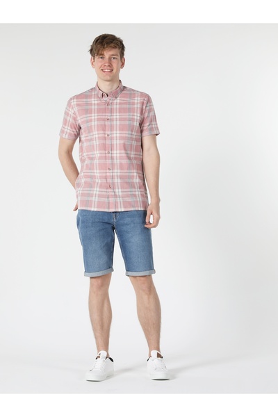 Colin's Regular Fit Shirt Neck Kareli Turuncu Erkek Kısa Kol Gömlek Cl1057560