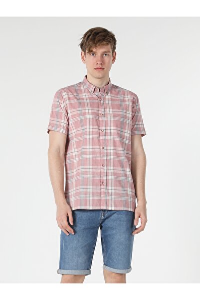 Colin's Regular Fit Shirt Neck Kareli Turuncu Erkek Kısa Kol Gömlek Cl1057560