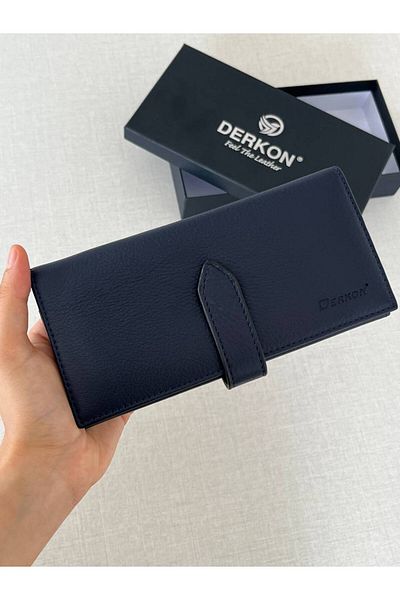 DERKON Genuine Leather Gentle Women's Wallet Navy Color