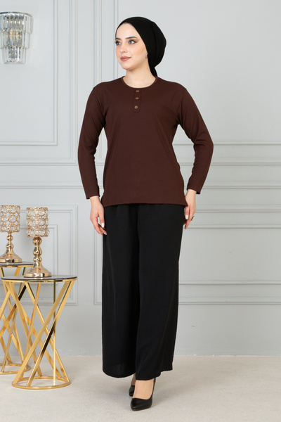 FATELLA Γυναικεία μπλούζα Mother Casual Loose Slim Twill με λεπτομέρεια από β...