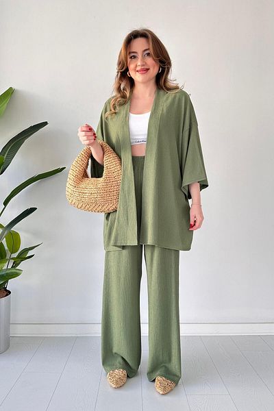 MaziButik Seersucker Double Set Khaki
