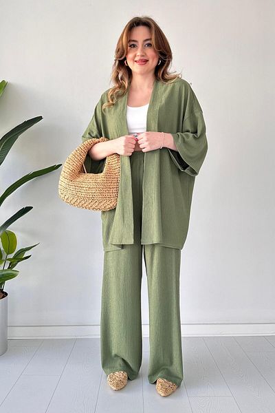 MaziButik Seersucker Double Set Khaki