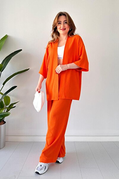 MaziButik Orange Seersucker Double Set